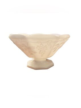 Scalloped Milk Glass Pedestal Bowl with Grape Motif